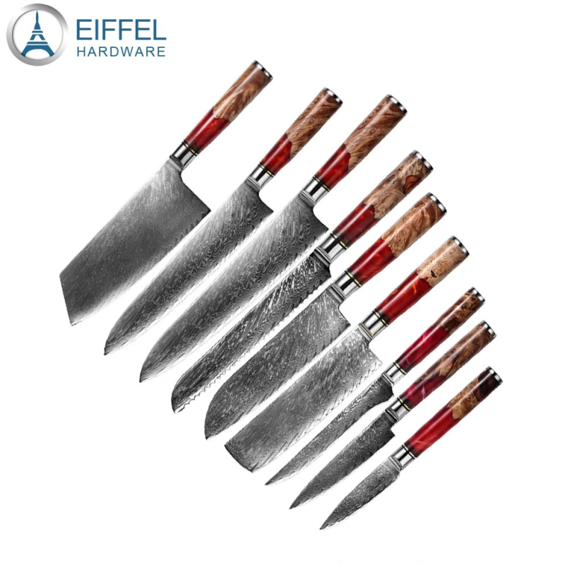 9PCS Damascus Kitchen Knife Set Luxury Red Resin Handle Vg10 67layers 9.5-EDK08RE0013