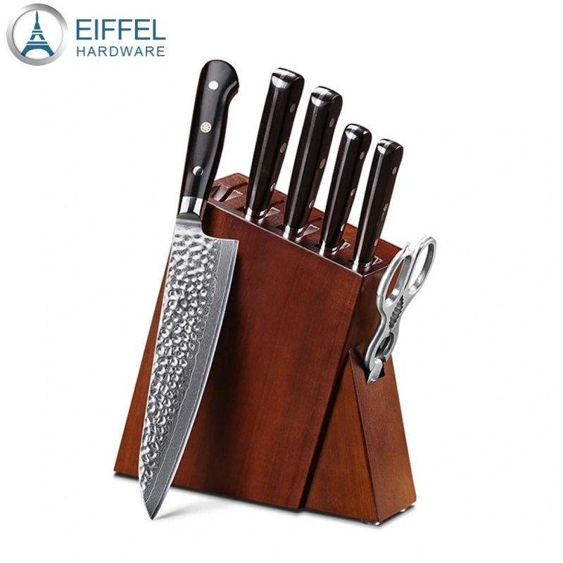 67 Layers Hammered Damascus High Carbon Steel Kitchen Knife Set with Ebony Wood Handle-EDK01WD0041