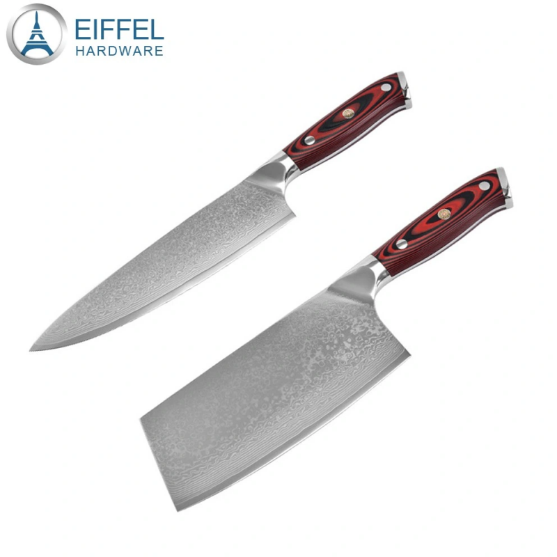 67 Layers Vg10 Damascus Carbon Steel Chef Knife Kitchen Knives with G10 Red&Black Handle-EDK02G1