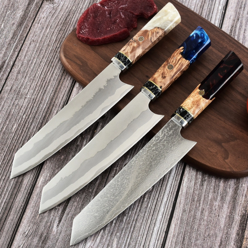 Ready to Ship High-End Damascus Chef Knife with Wood and Resin Combined Handle