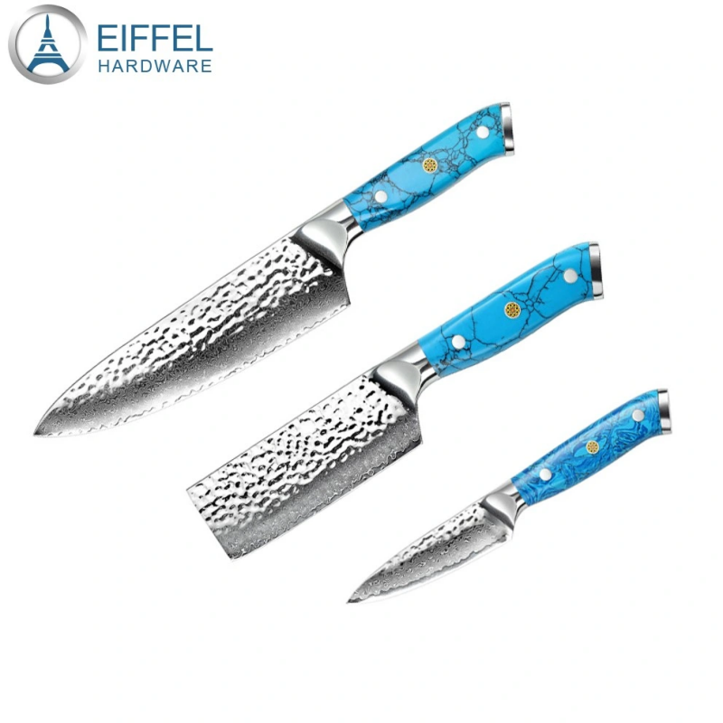 High Quality 8 Inch OEM Chefs Knife Handmade Damascus Steel Kitchen Knife with Turquoise Handle-EBBQ