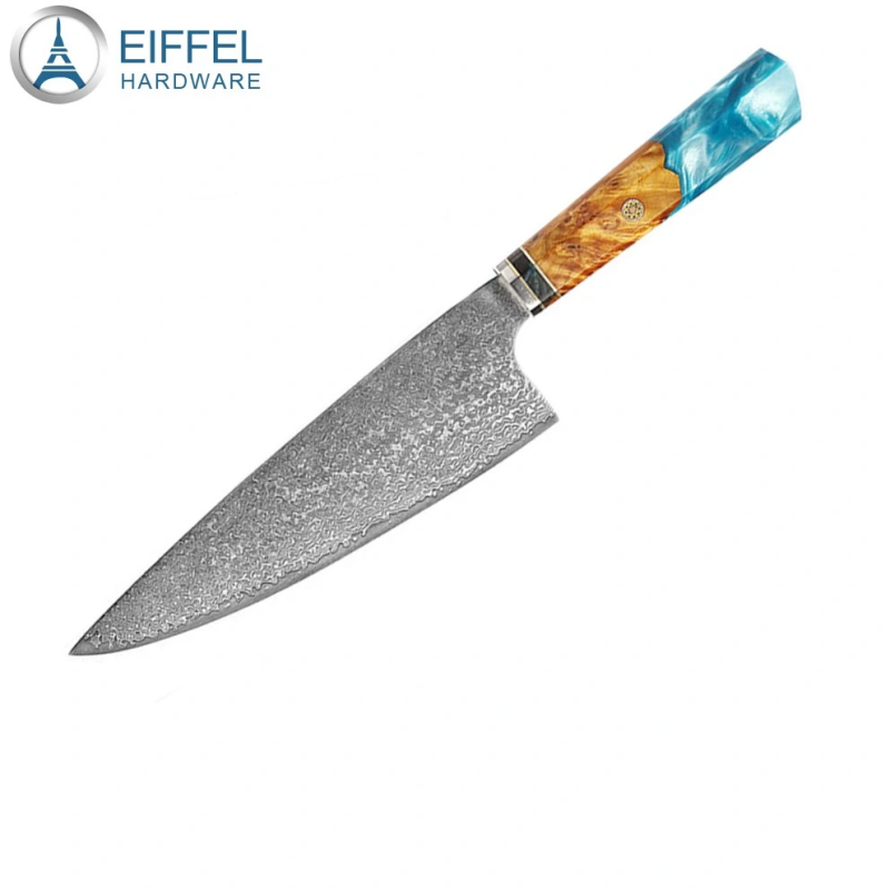 Japanese Kitchen Deba Knife 8 Inch Damascus High Carbon Steel Deba Knife Chef Knife with Blue Resin 