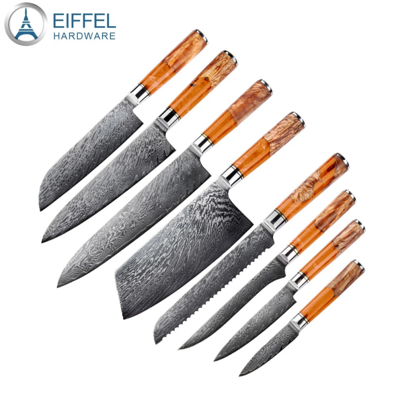 Customized Damascus Steel Vg10 Japanese Damascus Steel Kitchen Knife Set with Premium Handle-EDK08RE