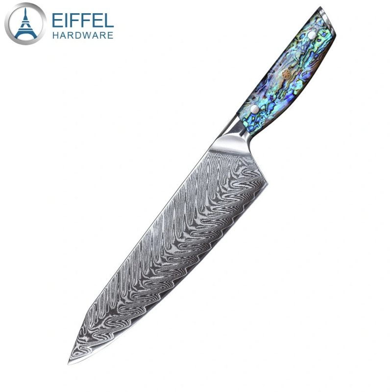 OEM Damascus High Carbon Steel Chef Knife with Paua Abalone Handle-EDK01RE0049