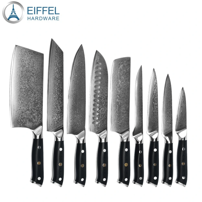 Damascus Kitchen Knife Set 9PCS, Chef Damascus Knives Set 67 Layers Vg10 Damascus Steel, Japanese Pr