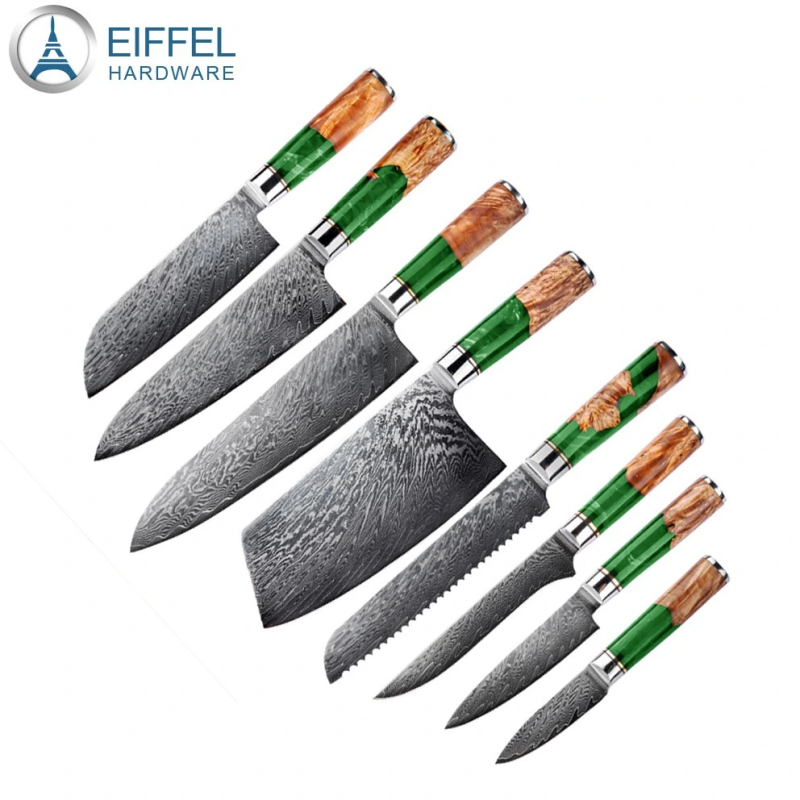 Chinese 8 Piece Kitchen Knife Set Vg10 Damascus Chef Knife Professional Kitchen Knife Set with Wood 