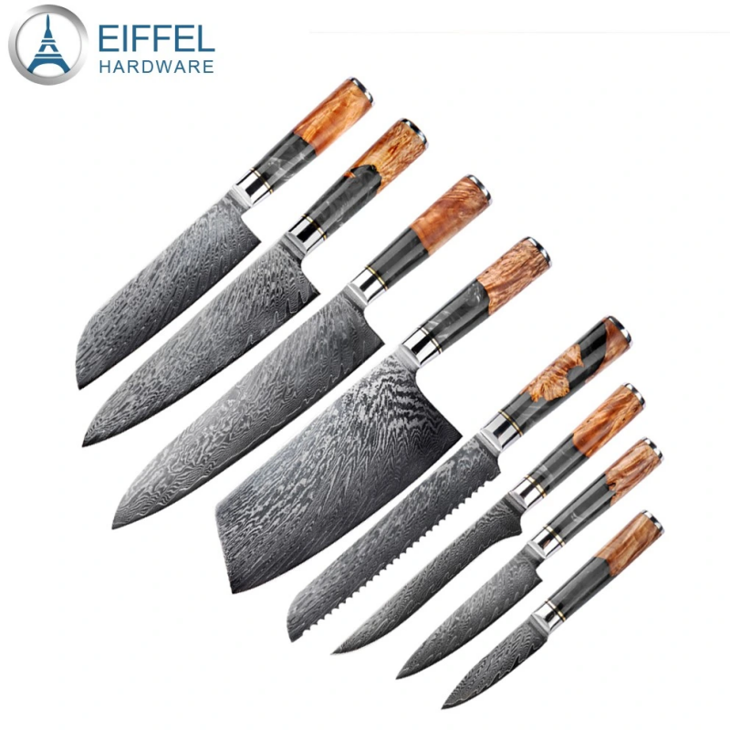 OEM 67 Layer Vg10 Damascus Steel Kitchen Knife Set Damascus Knife Set with Wood&Resin Integrated