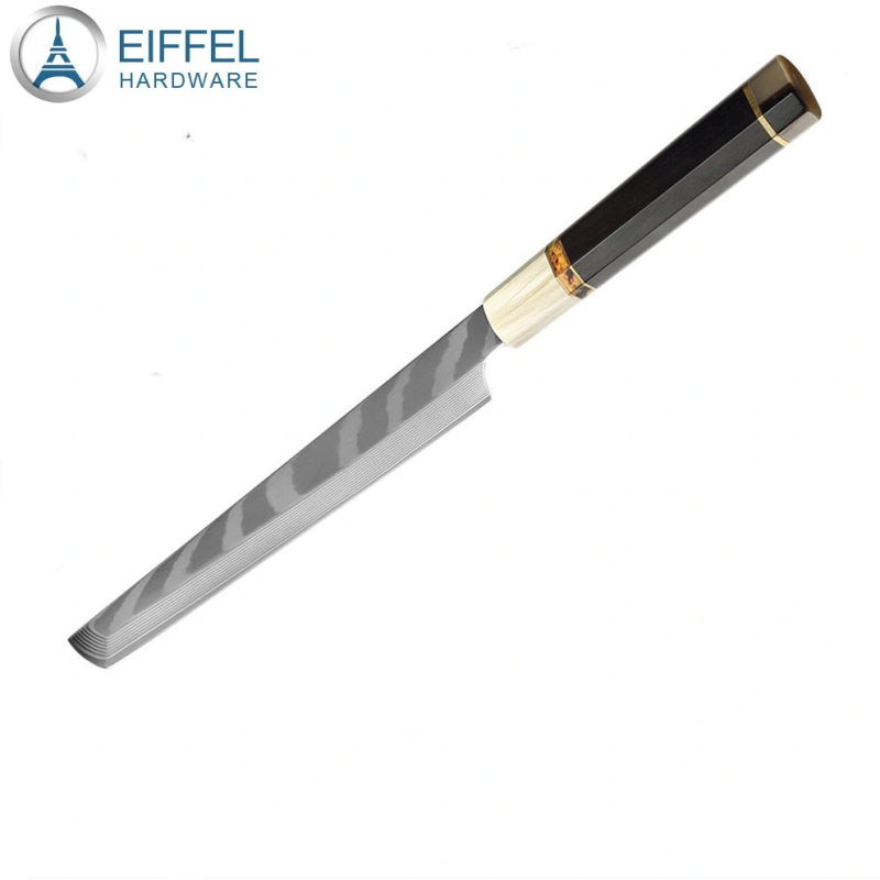 Professional Japanese Style Damascus Sakimaru Knife with Sandal&Buffalo Horn Handle-EDK01WD0044