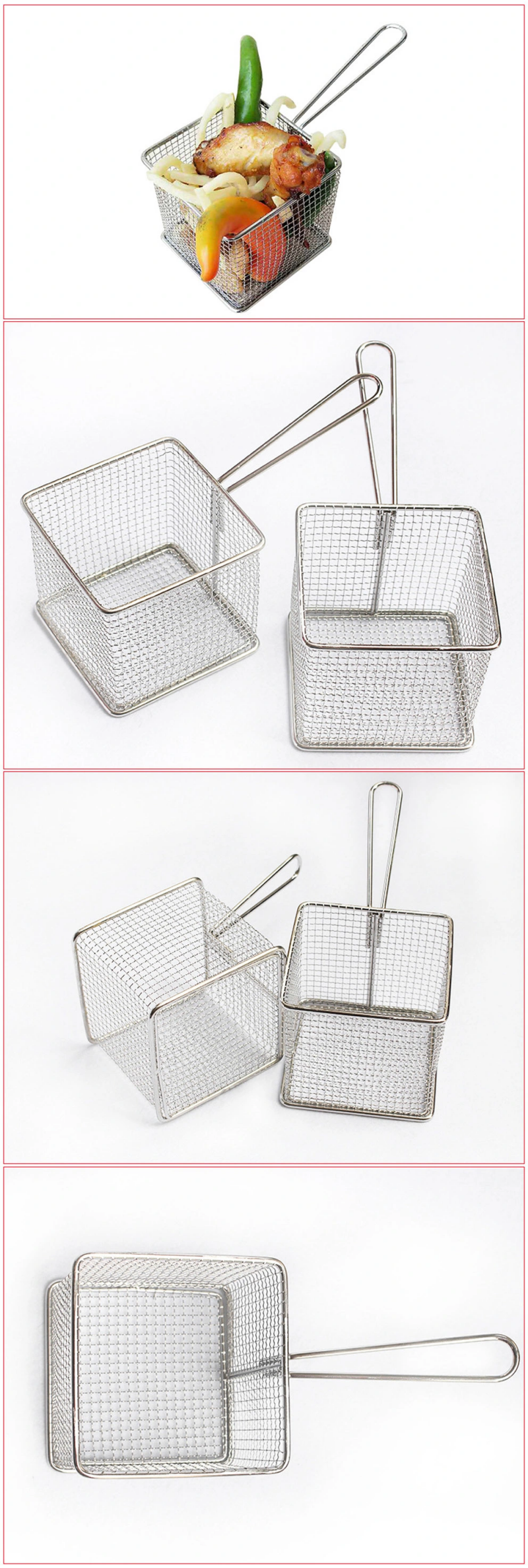 Stainless Steel Commercial Deep Frying Basket for Fried Chip, Fried Chicken & Fast Food Deep Fry