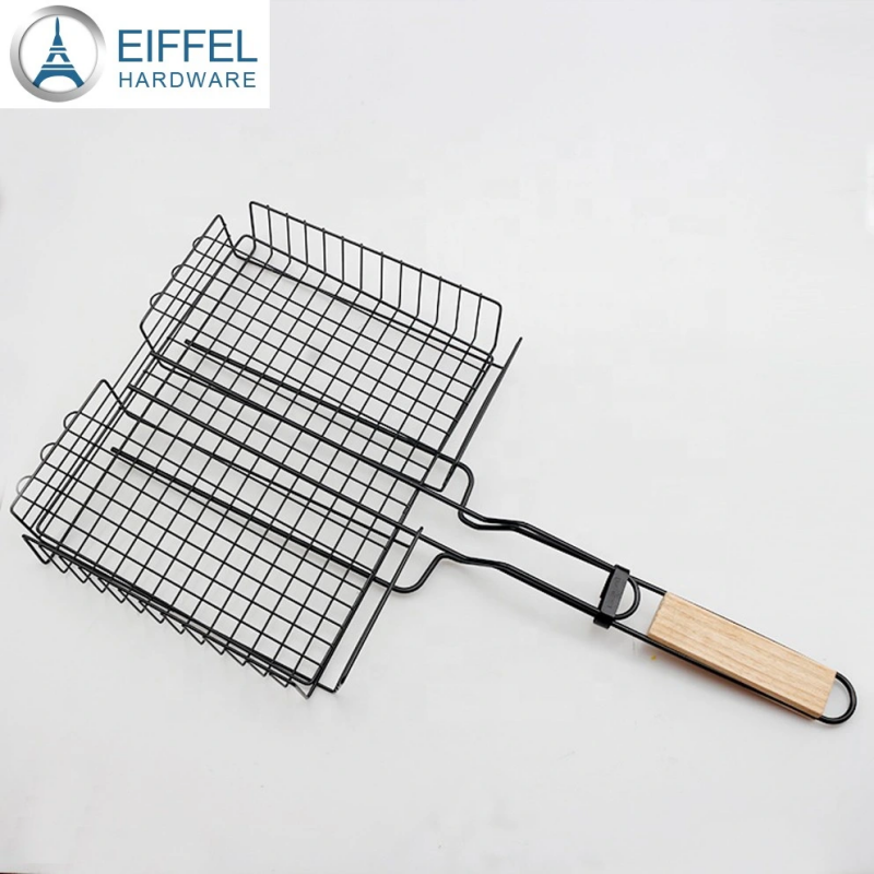 Folding BBQ Grill Vegetable Basket Non-Stick Rectangle Grilling Net-EBG01IR0044