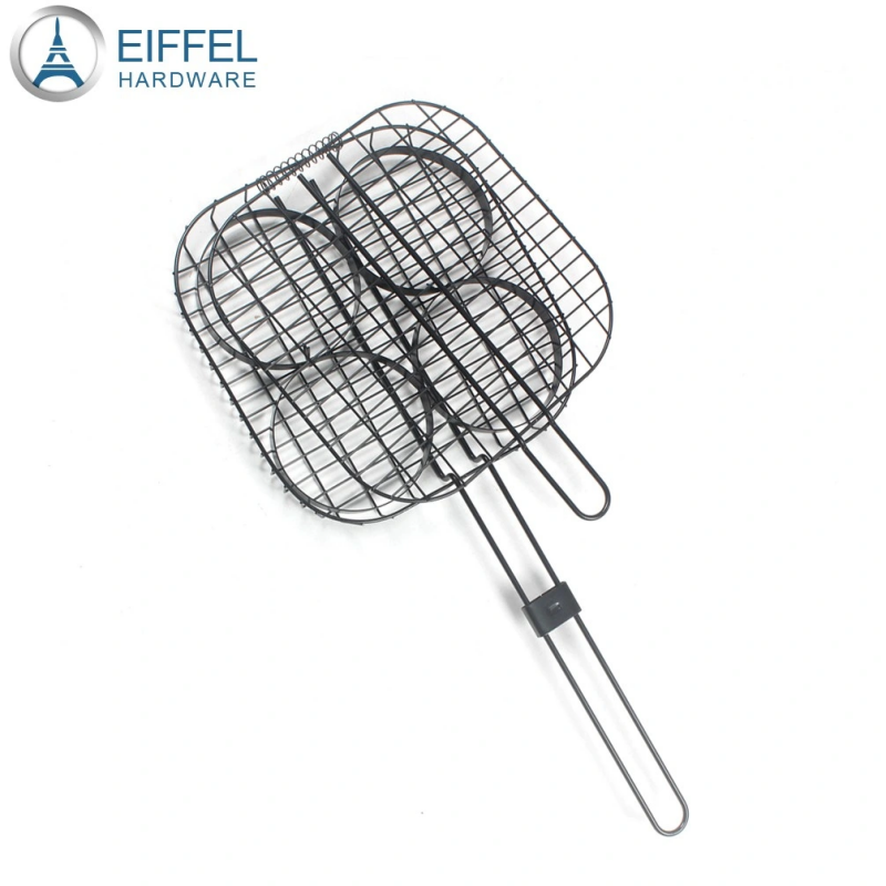 Hamburger Grill Basket, Steel Wire Basket Burger Basket Set Grilling 4 Burgers at Once-EBS01IR0054