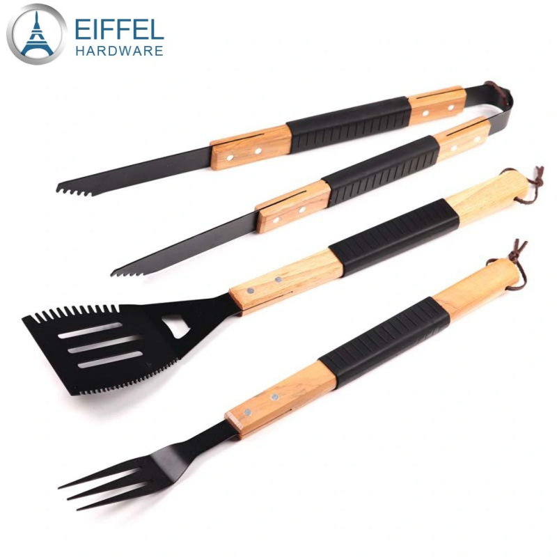 3PCS Non-Stick BBQ Grill Tools Grill Tool Set BBQ Set with Wood Handle-EBBQ02SS0030